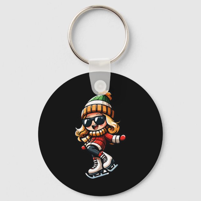 Girl Snowflake Sungles Snowboarding Player Nyckelring (Framsida)