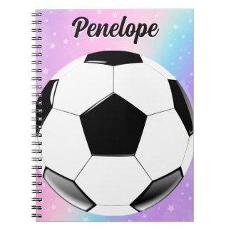 Girl Soccer Ball Pastel Stars Personlig Namn Anteckningsbok