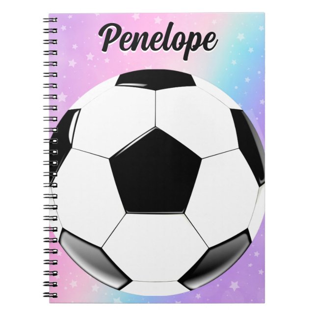 Girl Soccer Ball Pastel Stars Personlig Namn Anteckningsbok (Framsidan)