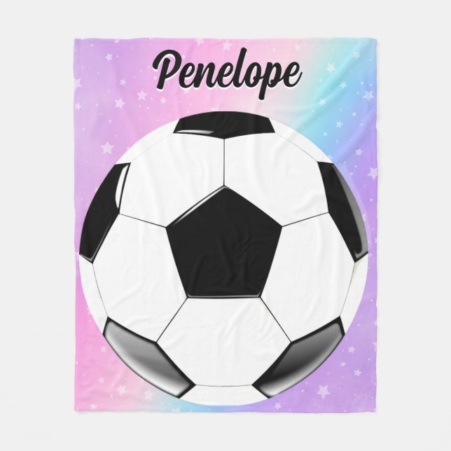 Girl Soccer Ball Pastel Stars Personlig Namn Fleecefilt (Framsidan)