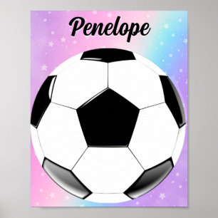 Girl Soccer Ball Pastel Stars Personlig Namn Poster