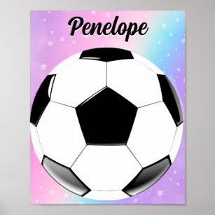 Girl Soccer Ball Pastel Stars Personlig Namn Poster