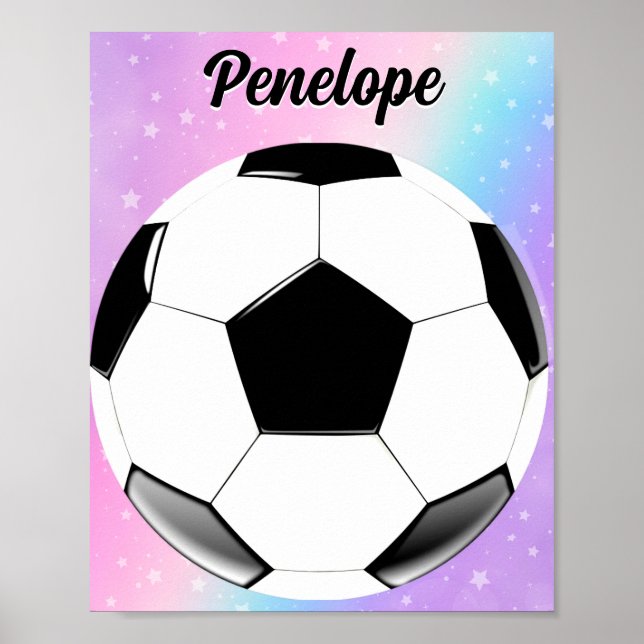 Girl Soccer Ball Pastel Stars Personlig Namn Poster (Framsidan)