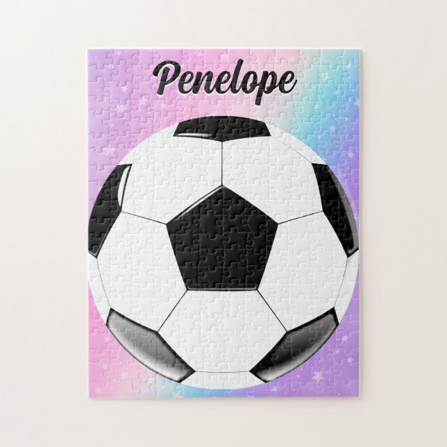 Girl Soccer Ball Pastel Stars Personlig Namn Pussel (Vertikal)