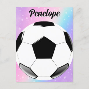 Girl Soccer Ball Pastel Stars Personlig Namn Vykort