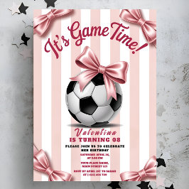 Girl Soccer Game Time Pink Bow Birthday Inbjudningar