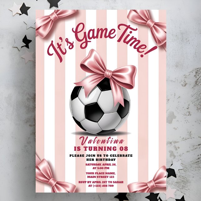 Girl Soccer Game Time Pink Bow Birthday Inbjudningar (Skapare uppladdad)