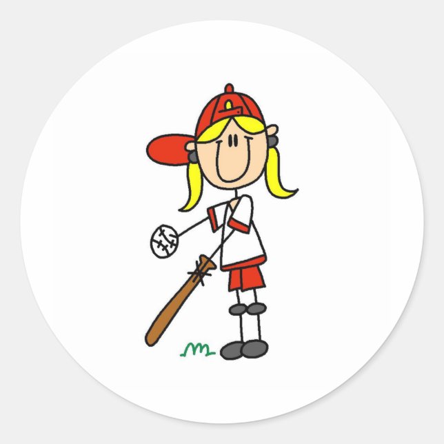 Girl Softball Player Sticker Runt Klistermärke (Framsida)