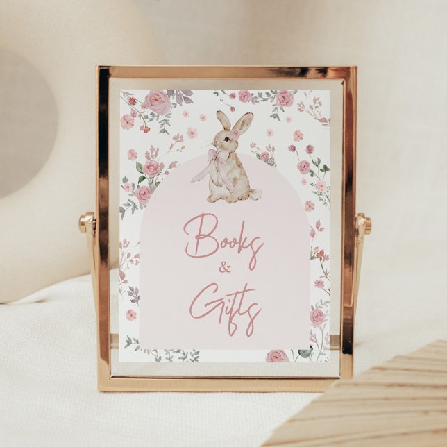 Girl some Bunny Baby Shower Bokar and Gifts Poster (Pink Some Bunny Baby Shower Books and Gifts Sign)