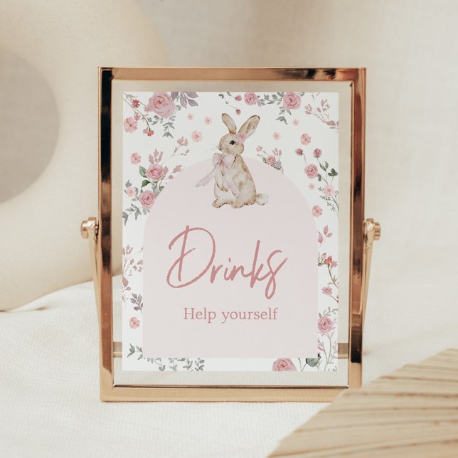 Girl some Bunny Baby Shower Drinks Poster (Pink Some Bunny Baby Shower Drinks Sign)