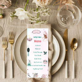 Girl Spa Födelsedagsfest Menu Meny
