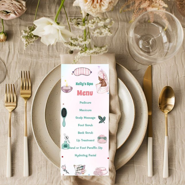 Girl Spa Födelsedagsfest Menu Meny (Skapare uppladdad)