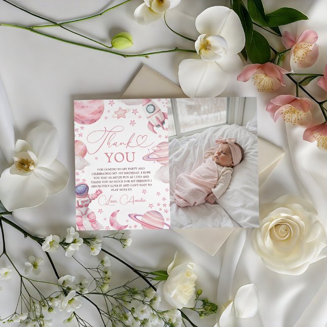 Girl Space Photo Thank You Card Inbjudningar (Skapare uppladdad)
