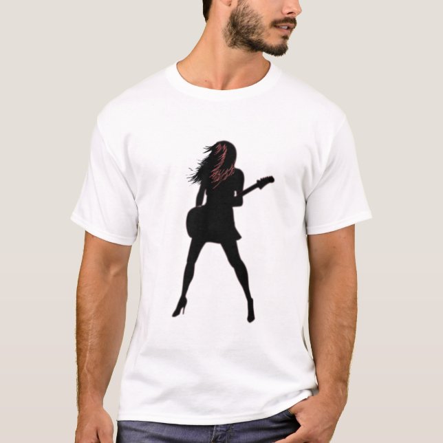 Girl Spela Guitar T-Shirt Rock N Roll Party (Framsida)