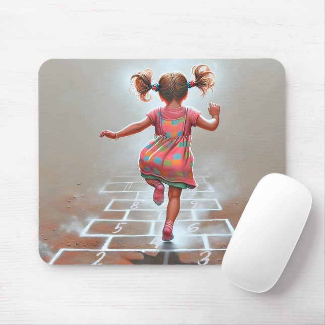 Girl Spela Hopscotch Musmatta (Med mus)