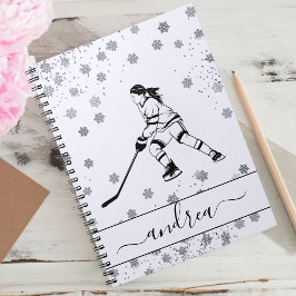 Girl Spela Ice Hockey Team Player Girly Namn Anteckningsbok
