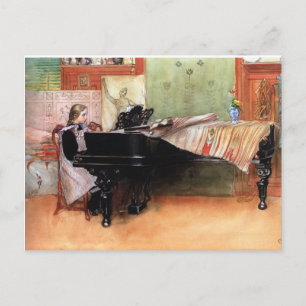 Girl Spela Piano Vykort