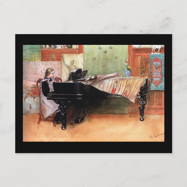 Girl Spela Piano Vykort (Framsida)