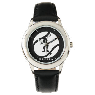 Girl Spela tennis Personlig Black & White Armbandsur