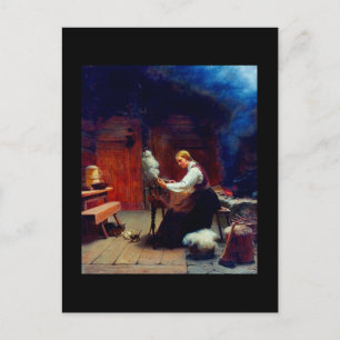 Girl Spinning Wool Vykort