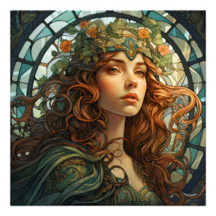 Girl Stached Glass Art nouveau Fototryck