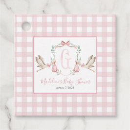 Girl Stork Rosa Gingham Favor Taggs Gåvor Etiketter