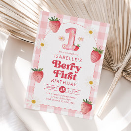 Girl Strawberry Berry First 1 Birthday Party Inbjudningar