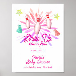 Girl Strike Up Bowling Baby Shower Welcome Poster