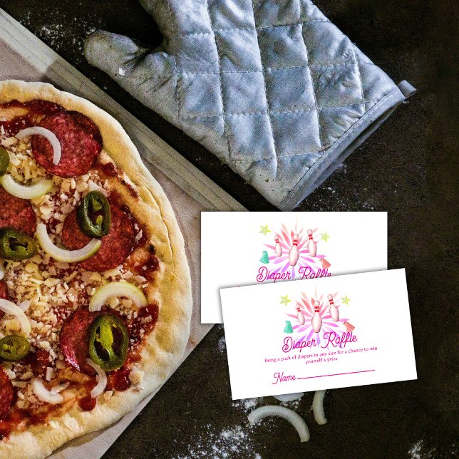 Girl Strike Up Bowling Diaper Raffle Baby Shower Tilläggskort (Girl Strike Up Bowling Diaper Raffle Baby Shower Enclosure Card)