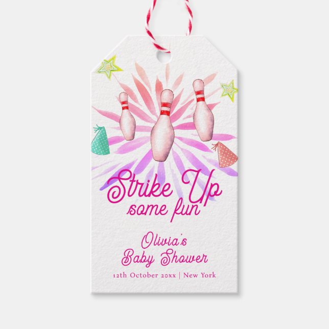 Girl Strike Up Bowling Sport Party Baby Shower Presentetikett (Framsidan)
