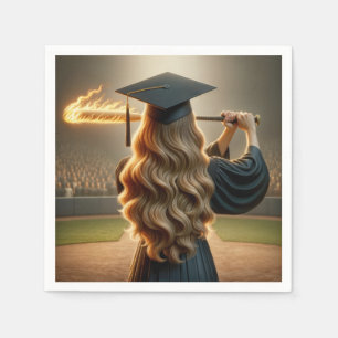 Girl Student som simmar en Flaming Baseball Fladde Pappersservett