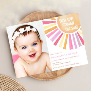 Girl Sunshine först resa runt Sol födelsedagsfest Inbjudningar