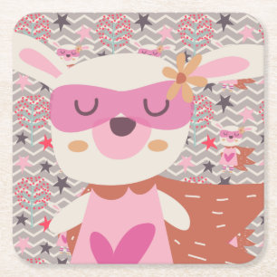 Girl Superhjälte Bunny Underlägg Papper Kvadrat