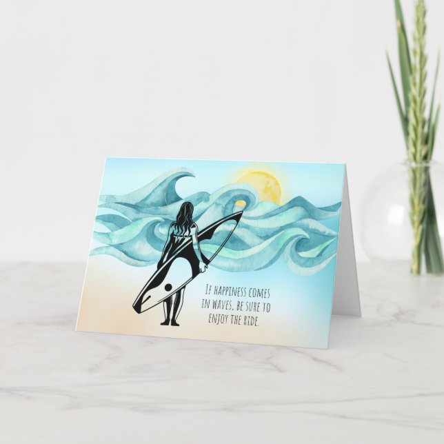 Girl Surfer | Lycka till i Vinkara Hälsning Kort (Framsida)