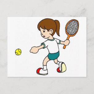 Girl Swings Tennis Racquet Vykort