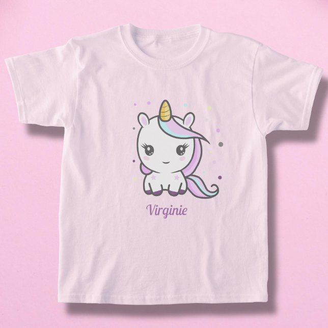 Girl T-Shirt med Cute Unicorn (Girl T-Shirt with a Cute Unicorn - front)