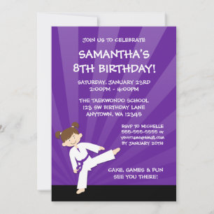 Girl Taekwondo Karate Lila Bälte Birthday Inbjudningar