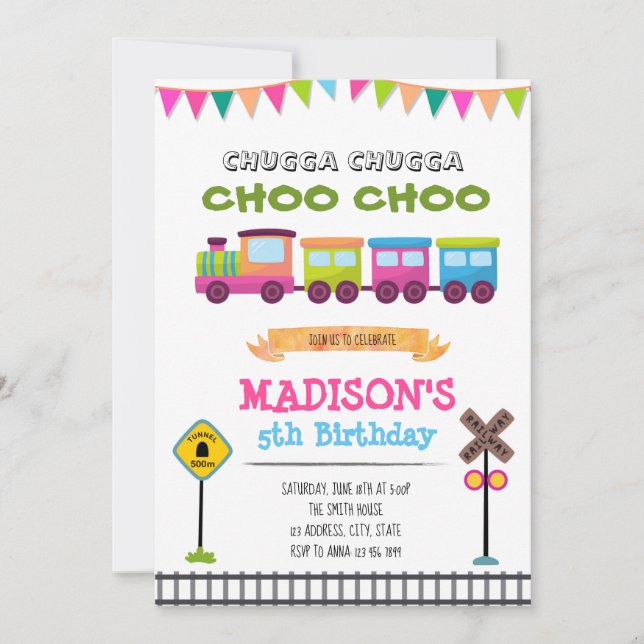 Girl tåg födelsedagsfest inbjudan (Framsida)