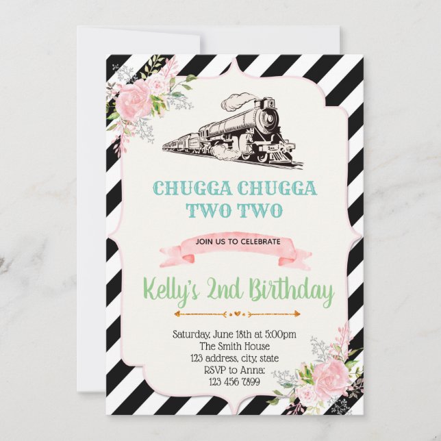 Girl tåg födelsedagsfest inbjudan (Framsida)