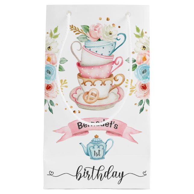 Girl Tea Party Birthday Small Gift Bag (Framsidan)