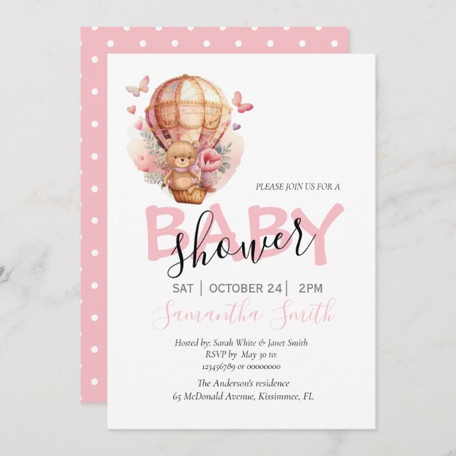 Girl Teddy Barly Wait Luftballong Rosa Meddelande (Fram/baksida)