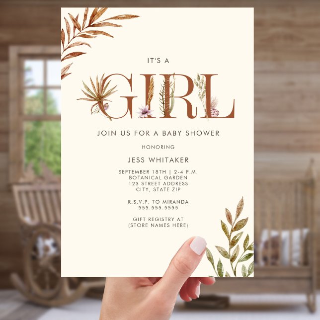 Girl Terracotta Pampas Blommigt Boho Baby Shower Inbjudningar (Skapare uppladdad)