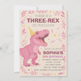 Girl Three-Rex Dinosaur Birthday Inbjudningar