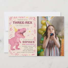 Girl Three-Rex Dinosaur Birthday Photo Inbjudningar