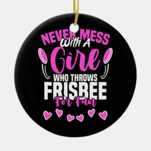 Girl Throws Frisbee Disk Golf Sport Ultimate Julgransprydnad Keramik