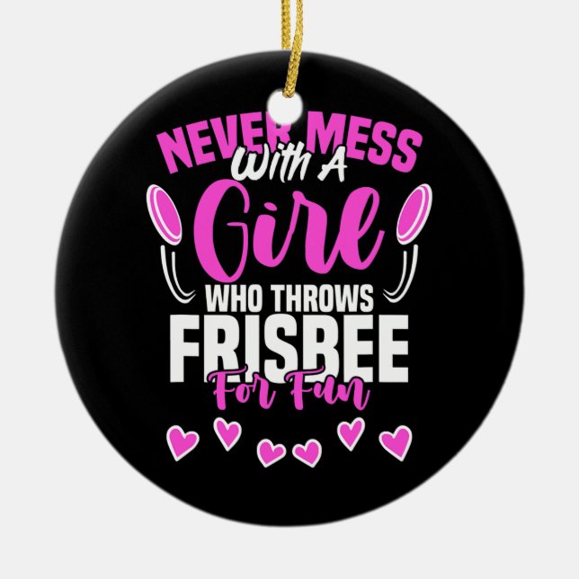 Girl Throws Frisbee Disk Golf Sport Ultimate Julgransprydnad Keramik (Framsidan)