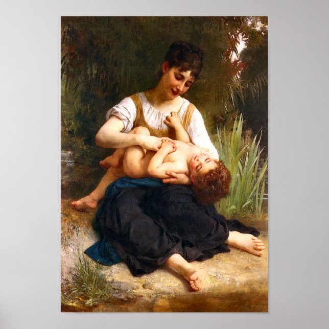 Girl Tickling A Child 1878 William Bouguereau Poster (Framsidan)