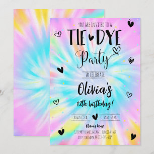 Girl Tie Dye Födelsedagsfest Inbjudningar