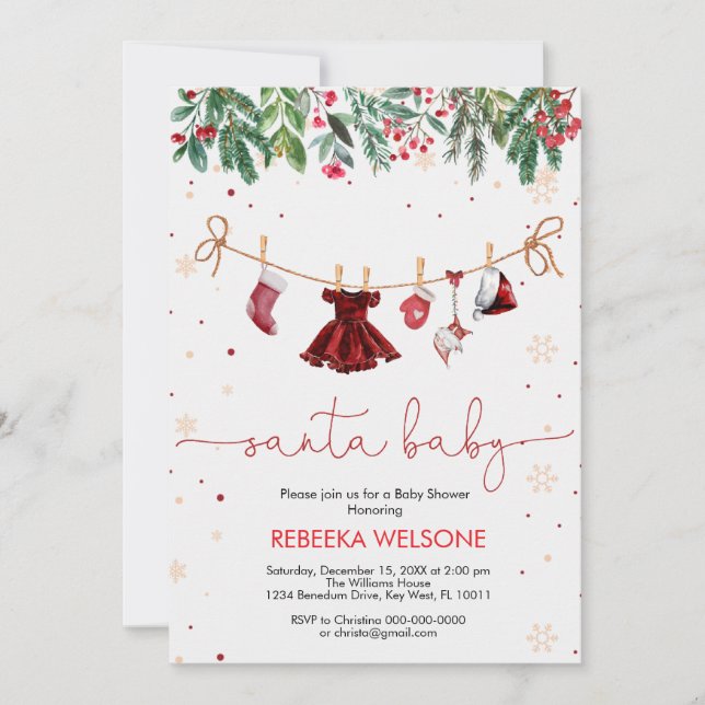 Girl Tomt baby christmas babydusch Inbjudningar (Framsida)