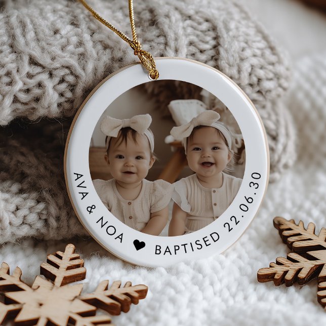 Girl Twins Baptism Photo Keepsake Julgransprydnad Keramik (Zazzle Girl Twins Baptism Photo Keepsake Ceramic Ornament)